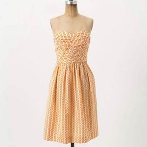 Anthropologie Strapless Dress in Orange and White